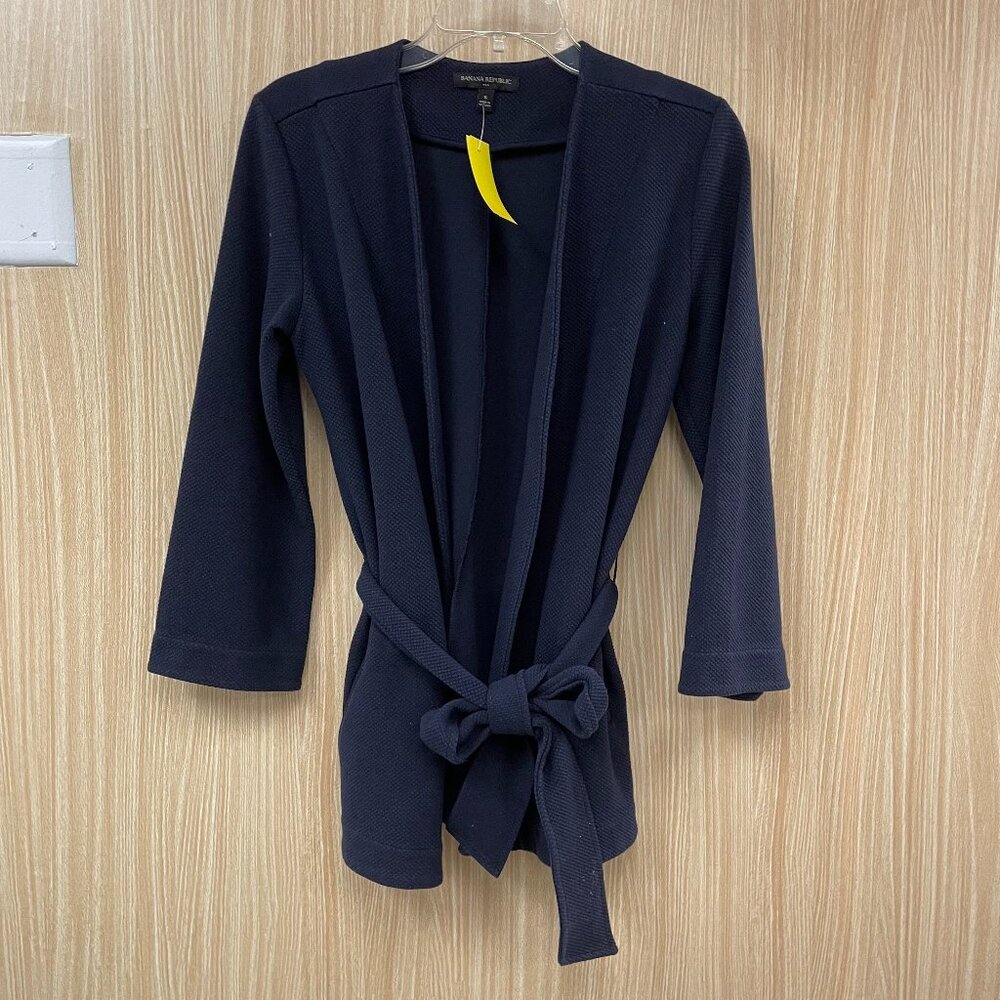 Banana Republic Navy Open Front Belted Cardigan